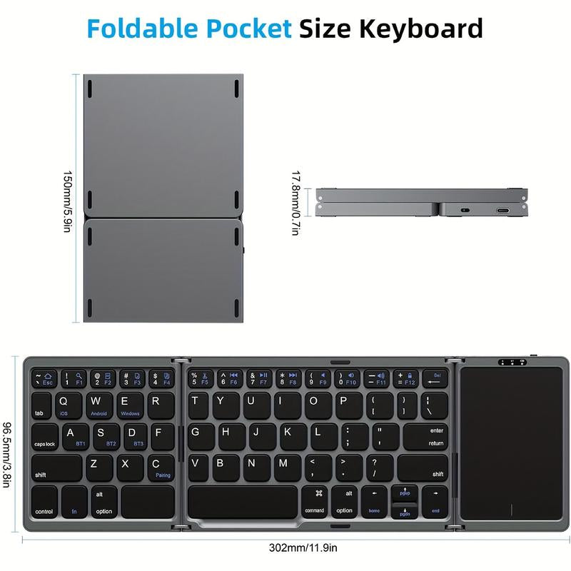 OMOTON Foldable Bluetooth Keyboard, Wireless Foldable Keyboard with Touchpad, Multi-Device and Rechargeable Keyboard for Ipad, Android, Windows
