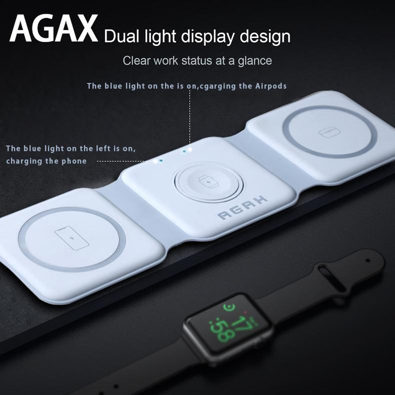 Portable 3 in 1 Wireless Charging Station for Iphone, Foldable Travel Cellphone Charger for Airpods Iwatch Smartphone Electronic