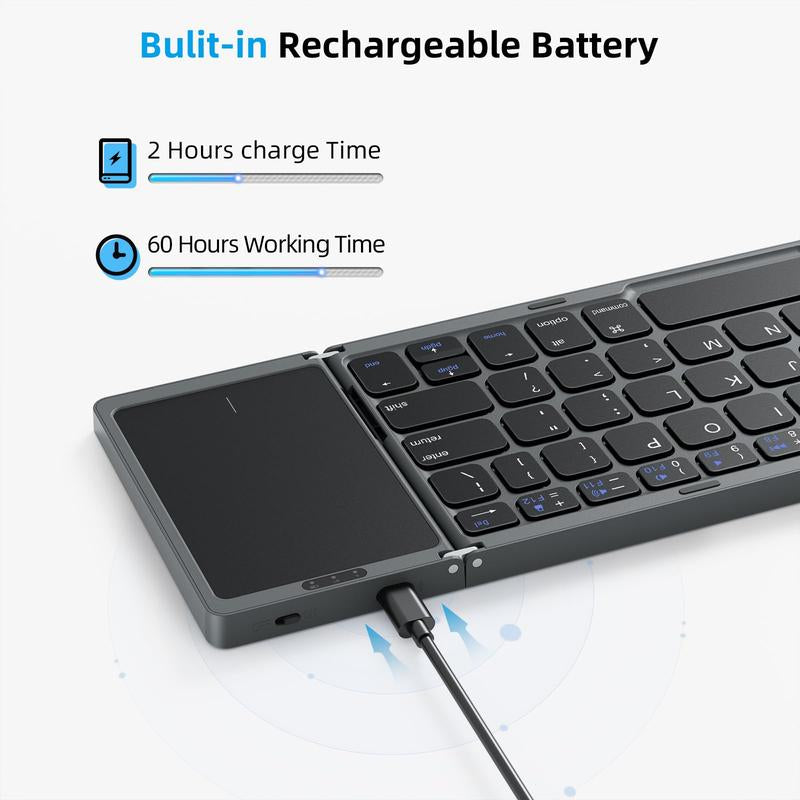 OMOTON Foldable Bluetooth Keyboard, Wireless Foldable Keyboard with Touchpad, Multi-Device and Rechargeable Keyboard for Ipad, Android, Windows
