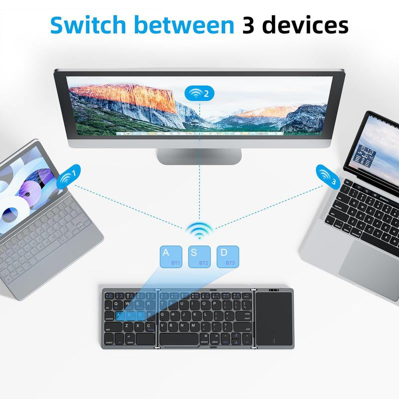 OMOTON Foldable Bluetooth Keyboard, Wireless Foldable Keyboard with Touchpad, Multi-Device and Rechargeable Keyboard for Ipad, Android, Windows