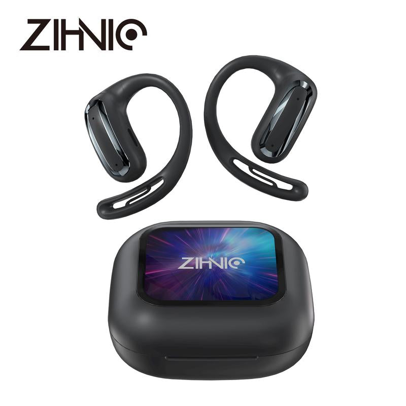 ZIHNIC S16 Open Earphones, Smart Touch-Screen Wireless Bluetooth Earphones, Screen Charging Box with LED Display, Waterproof Ultra-Long Battery Life, Comfortable to Wear, Compatible with Iphone and Android, Suitable for Daily Sports, Study, Office, Etc.