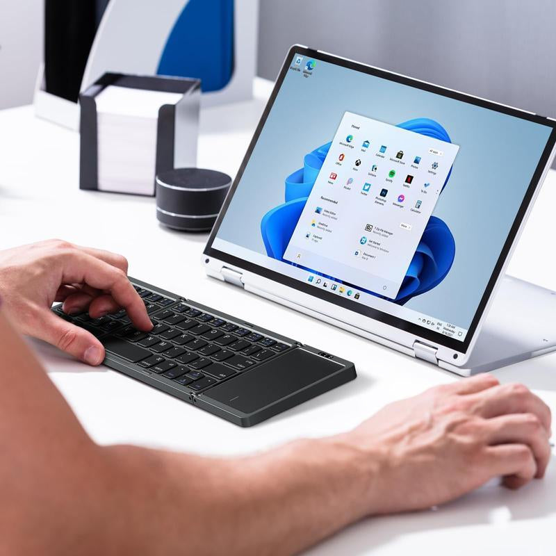 OMOTON Foldable Bluetooth Keyboard, Wireless Foldable Keyboard with Touchpad, Multi-Device and Rechargeable Keyboard for Ipad, Android, Windows