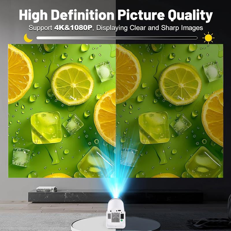 Olymmons HY300 Pro Mini Portable Projector, 4K/260 ANSI Smart Projector with Wifi 6 Bluetooth 5.0, Screen Adjustment, Home Theater Video 2025 Mini Projector Portable Bluetooth Android Projector Portable