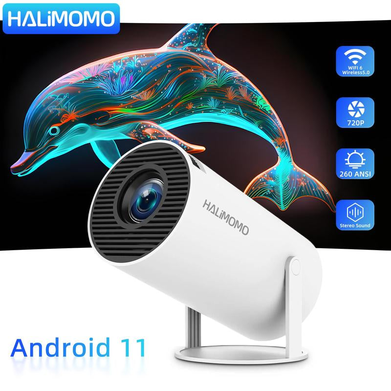 HY300 Pro Portable Projector, Bluetooth-Compatible Projector, Professional Outdoor Projector, 180° Adjustable Android 11 Wifi 6 Projector for Home Office