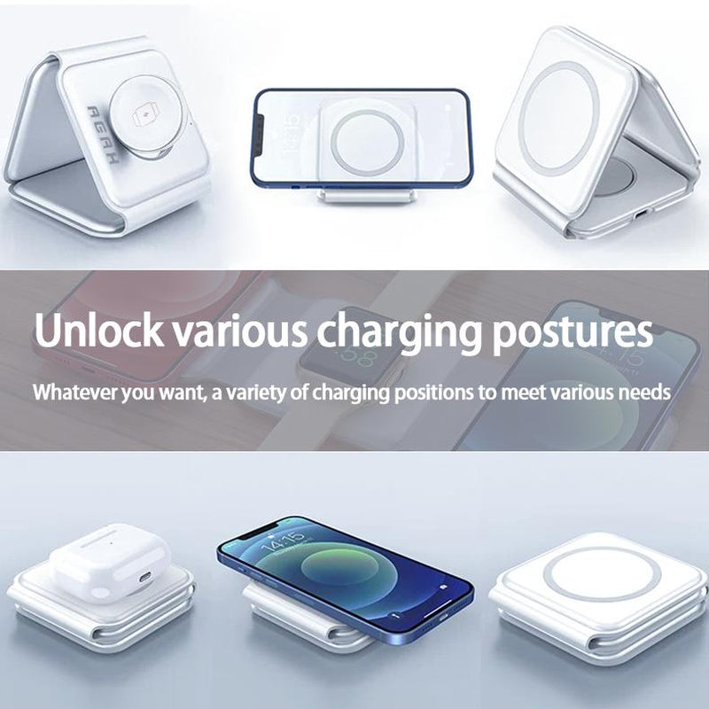 Portable 3 in 1 Wireless Charging Station for Iphone, Foldable Travel Cellphone Charger for Airpods Iwatch Smartphone Electronic