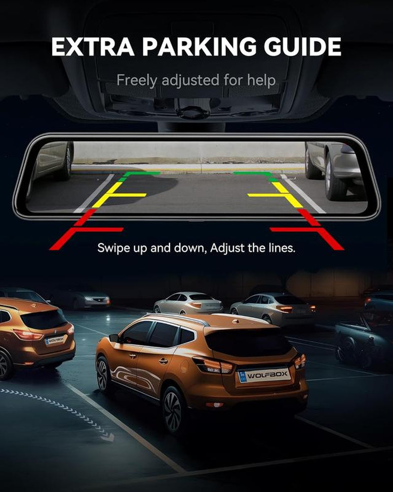 WOLFBOX G840S 12" 4K Mirror Dash Cam Backup Camera, 2160P Full HD Smart Rearview Mirror for Cars & Trucks, Front and Rear View Dual Cameras, Night Vision, Parking Assistance, Included 32GB Card & Gps,Truck Accessories Car Dashcam