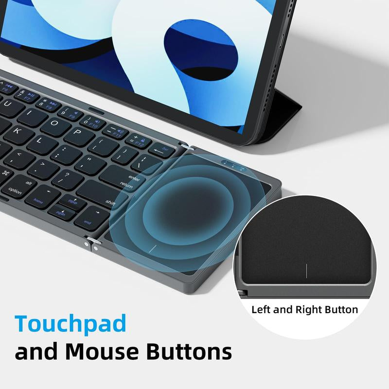 OMOTON Foldable Bluetooth Keyboard, Wireless Foldable Keyboard with Touchpad, Multi-Device and Rechargeable Keyboard for Ipad, Android, Windows