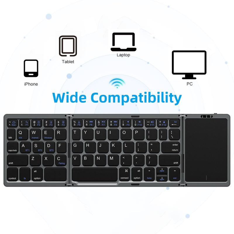 OMOTON Foldable Bluetooth Keyboard, Wireless Foldable Keyboard with Touchpad, Multi-Device and Rechargeable Keyboard for Ipad, Android, Windows