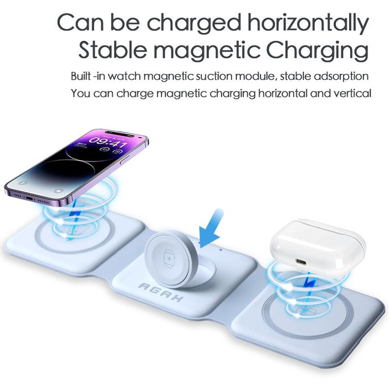 Portable 3 in 1 Wireless Charging Station for Iphone, Foldable Travel Cellphone Charger for Airpods Iwatch Smartphone Electronic