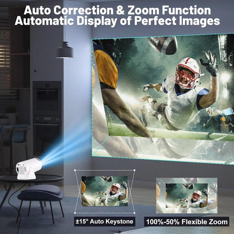 Olymmons HY300 Pro Mini Portable Projector, 4K/260 ANSI Smart Projector with Wifi 6 Bluetooth 5.0, Screen Adjustment, Home Theater Video 2025 Mini Projector Portable Bluetooth Android Projector Portable