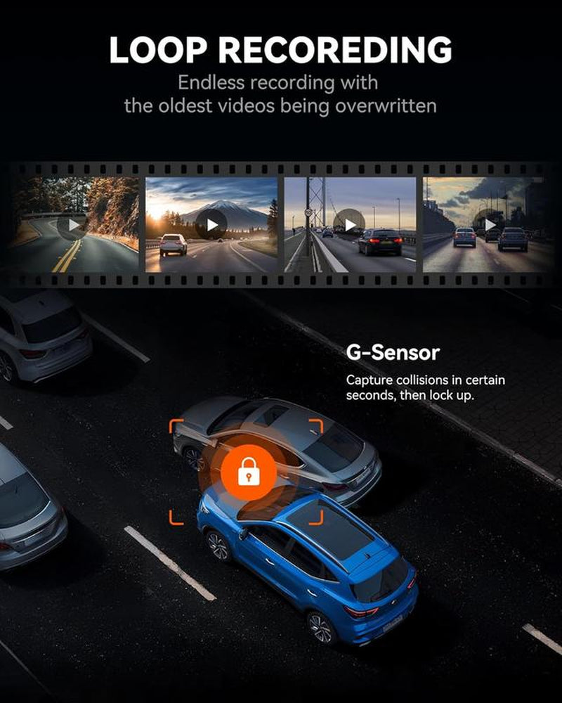 WOLFBOX G840S 12" 4K Mirror Dash Cam Backup Camera, 2160P Full HD Smart Rearview Mirror for Cars & Trucks, Front and Rear View Dual Cameras, Night Vision, Parking Assistance, Included 32GB Card & Gps,Truck Accessories Car Dashcam