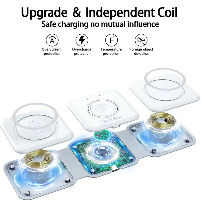Portable 3 in 1 Wireless Charging Station for Iphone, Foldable Travel Cellphone Charger for Airpods Iwatch Smartphone Electronic
