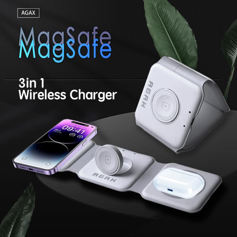 Portable 3 in 1 Wireless Charging Station for Iphone, Foldable Travel Cellphone Charger for Airpods Iwatch Smartphone Electronic