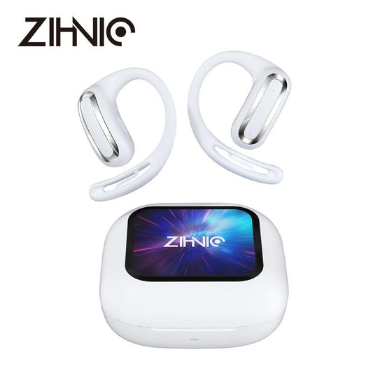 ZIHNIC S16 Open Earphones, Smart Touch-Screen Wireless Bluetooth Earphones, Screen Charging Box with LED Display, Waterproof Ultra-Long Battery Life, Comfortable to Wear, Compatible with Iphone and Android, Suitable for Daily Sports, Study, Office, Etc.