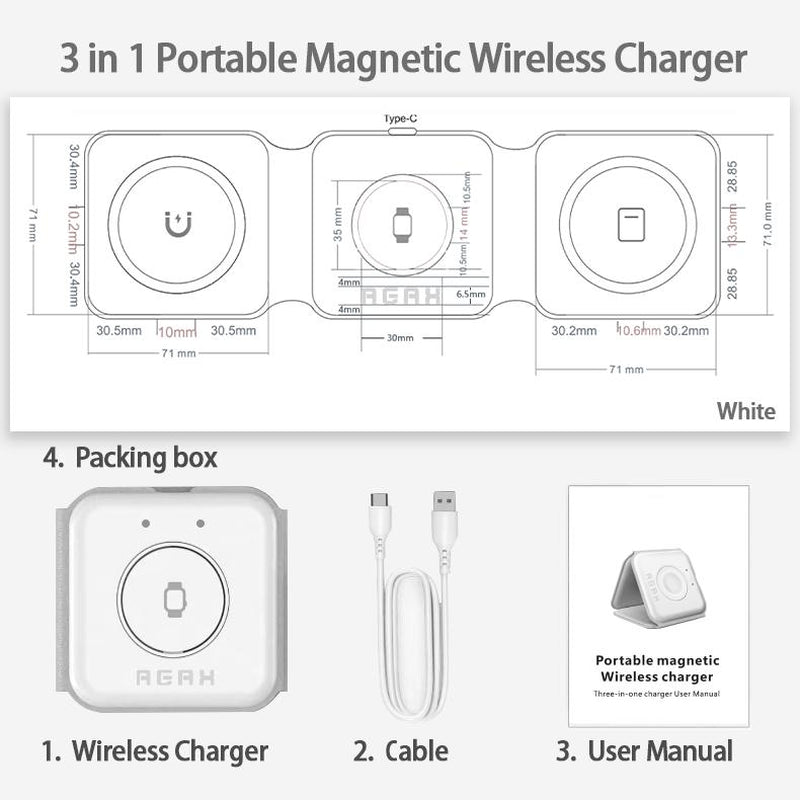 Portable 3 in 1 Wireless Charging Station for Iphone, Foldable Travel Cellphone Charger for Airpods Iwatch Smartphone Electronic