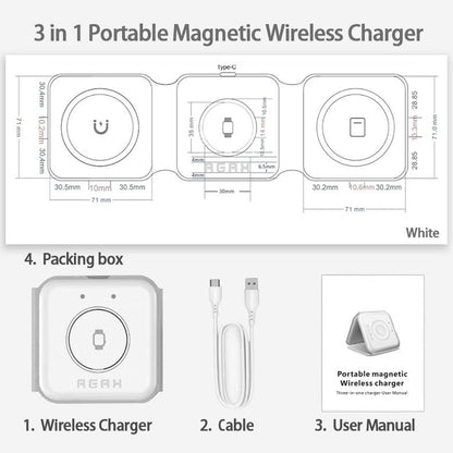 Portable 3 in 1 Wireless Charging Station for Iphone, Foldable Travel Cellphone Charger for Airpods Iwatch Smartphone Electronic