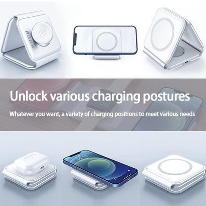 Portable 3 in 1 Wireless Charging Station for Iphone, Foldable Travel Cellphone Charger for Airpods Iwatch Smartphone Electronic
